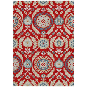 Homeroots 3' Floral Washable Area Rug In Artichoke Green And Blue - Perfect For Indoor And Outdoor Spaces 5' X 8' Polyester 584945