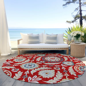 Homeroots 3' Floral Washable Area Rug In Artichoke Green And Blue - Perfect For Indoor And Outdoor Spaces 8' Round Polyester 584946
