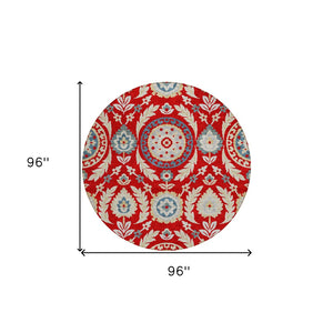 Homeroots 3' Floral Washable Area Rug In Artichoke Green And Blue - Perfect For Indoor And Outdoor Spaces 8' Round Polyester 584946