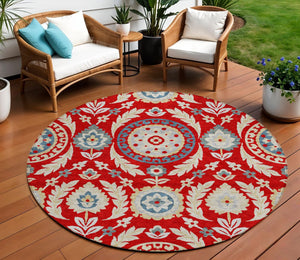 Homeroots 3' Floral Washable Area Rug In Artichoke Green And Blue - Perfect For Indoor And Outdoor Spaces 8' Round Polyester 584946