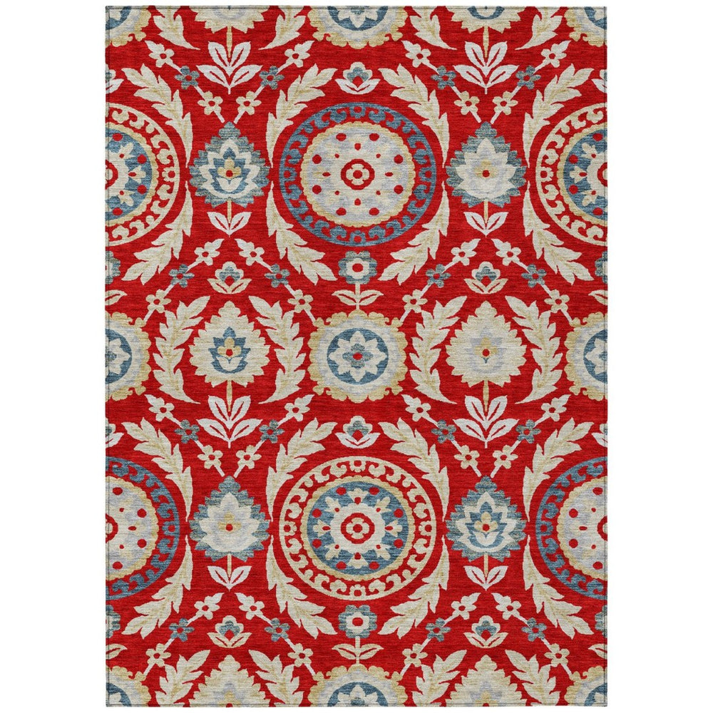 HomeRoots 5' Indoor Outdoor Floral Area Rug in Red, Beige, and Navy - Washable, Durable, and Stylish Décor 8' X 10' 584947