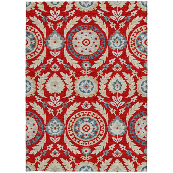 Homeroots 3' Floral Washable Area Rug In Artichoke Green And Blue - Perfect For Indoor And Outdoor Spaces 9' X 12' Polyester 584948