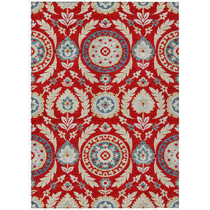 HomeRoots 5' Indoor Outdoor Floral Area Rug in Red, Beige, and Navy - Washable, Durable, and Stylish Décor 10' X 14' 584949