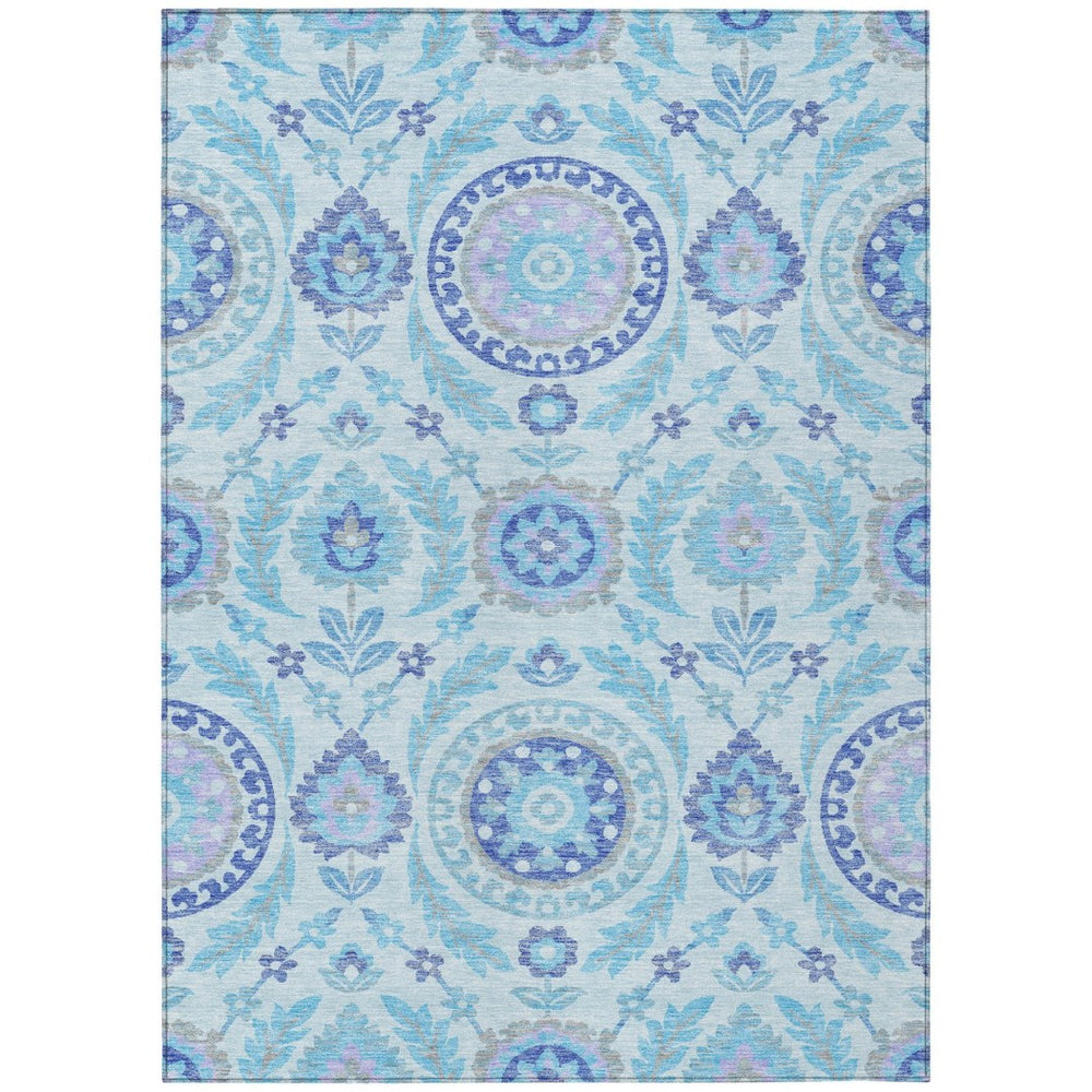 HomeRoots 5' Sky Blue & Lavender Floral Washable Area Rug - Durable, Stylish Design for Indoor & Outdoor Use 5' X 8' 584951