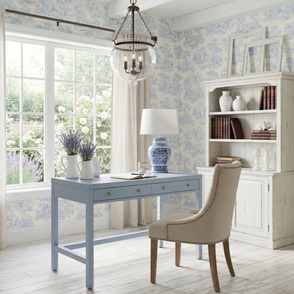 Butler Specialty Butler Nora 40" Rectangular Wood Writing Desk in Light Blue — Solid Acacia, 2 Soft-Close Drawers, Coastal Charm 5849522