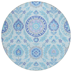 HomeRoots 5' Sky Blue & Lavender Floral Washable Area Rug - Durable, Stylish Design for Indoor & Outdoor Use 8' Round 584952