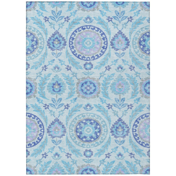 HomeRoots 5' Sky Blue & Lavender Floral Washable Area Rug - Durable, Stylish Design for Indoor & Outdoor Use 8' X 10' 584953