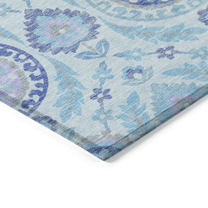 Homeroots 3' Floral Washable Area Rug In Artichoke Green And Blue - Perfect For Indoor And Outdoor Spaces 8' X 10' Polyester 584953