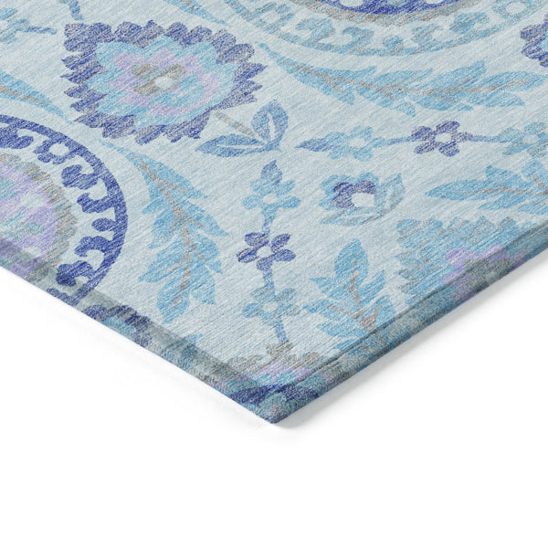 Homeroots 3' Floral Washable Area Rug In Artichoke Green And Blue - Perfect For Indoor And Outdoor Spaces 9' X 12' Polyester 584954