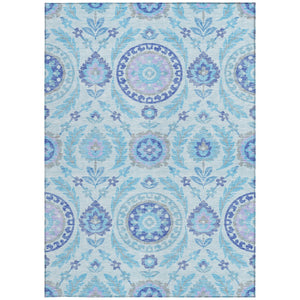 Homeroots 3' Floral Washable Area Rug In Artichoke Green And Blue - Perfect For Indoor And Outdoor Spaces 9' X 12' Polyester 584954