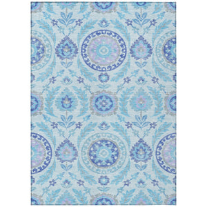 HomeRoots 5' Sky Blue & Lavender Floral Washable Area Rug - Durable, Stylish Design for Indoor & Outdoor Use 10' X 14' 584955