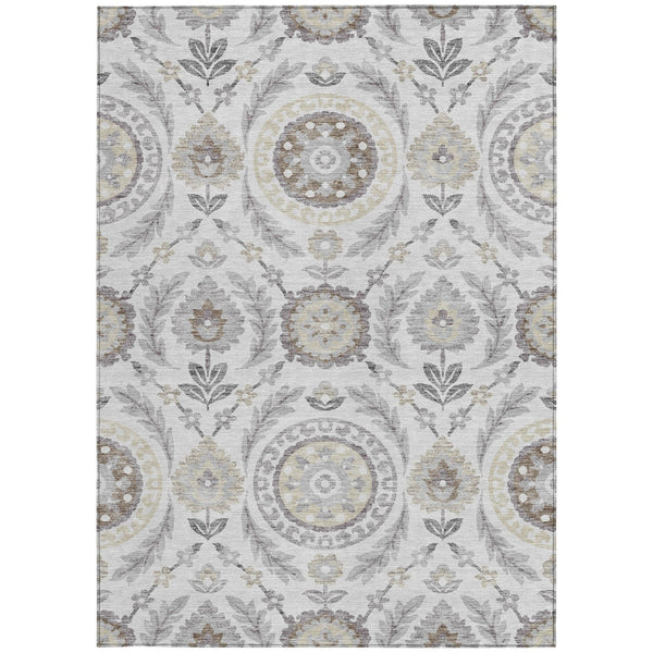 Homeroots 3' Floral Washable Area Rug In Artichoke Green And Blue - Perfect For Indoor And Outdoor Spaces 5' X 8' Polyester 584957