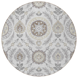 Homeroots 3' Floral Washable Area Rug In Artichoke Green And Blue - Perfect For Indoor And Outdoor Spaces 8' Round Polyester 584958