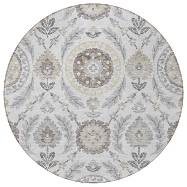 Homeroots 3' Floral Washable Area Rug In Artichoke Green And Blue - Perfect For Indoor And Outdoor Spaces 8' Round Polyester 584958