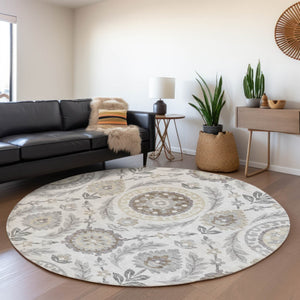 Homeroots 3' Floral Washable Area Rug In Artichoke Green And Blue - Perfect For Indoor And Outdoor Spaces 8' Round Polyester 584958