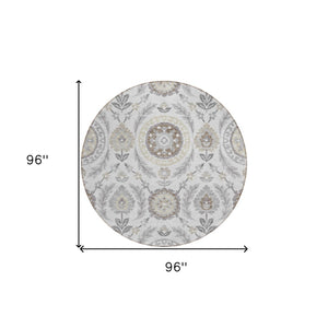 Homeroots 3' Floral Washable Area Rug In Artichoke Green And Blue - Perfect For Indoor And Outdoor Spaces 8' Round Polyester 584958