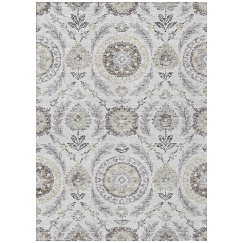 HomeRoots 9' Floral Area Rug in Silver Gray and Taupe - Durable, Washable Design for Indoor and Outdoor Use 9' X 12' 584960