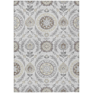 HomeRoots 9' Floral Area Rug in Silver Gray and Taupe - Durable, Washable Design for Indoor and Outdoor Use 9' X 12' 584960