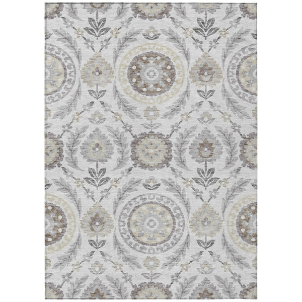 HomeRoots 9' Floral Area Rug in Silver Gray and Taupe - Durable, Washable Design for Indoor and Outdoor Use 9' X 12' 584960
