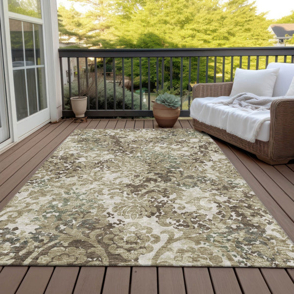 Homeroots 3' Beige Taupe Brown Floral Washable Indoor Outdoor Area Rug - Durable, Stylish & Easy To Maintain 3' X 5' Polyester 584962