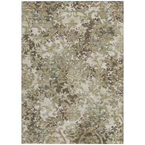 Homeroots 3' Beige Taupe Brown Floral Washable Indoor Outdoor Area Rug - Durable, Stylish & Easy To Maintain 3' X 5' Polyester 584962