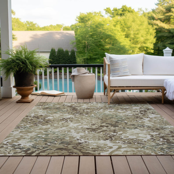 Homeroots 3' Beige Taupe Brown Floral Washable Indoor Outdoor Area Rug - Durable, Stylish & Easy To Maintain 3' X 5' Polyester 584962