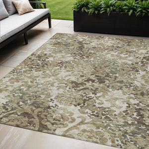 Homeroots 3' Beige Taupe Brown Floral Washable Indoor Outdoor Area Rug - Durable, Stylish & Easy To Maintain 5' X 8' Polyester 584963
