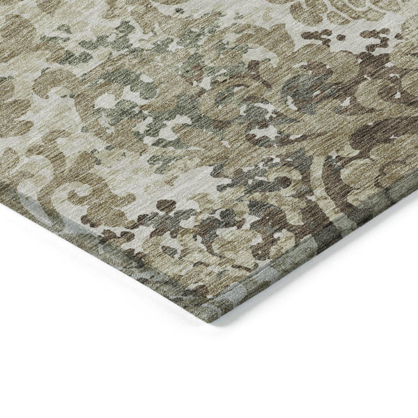 Homeroots 3' Beige Taupe Brown Floral Washable Indoor Outdoor Area Rug - Durable, Stylish & Easy To Maintain 5' X 8' Polyester 584963