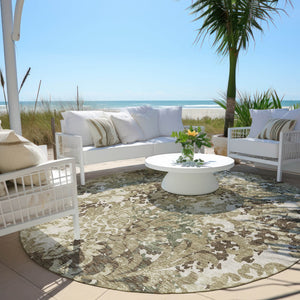 Homeroots 3' Beige Taupe Brown Floral Washable Indoor Outdoor Area Rug - Durable, Stylish & Easy To Maintain 8' Round Polyester 584964