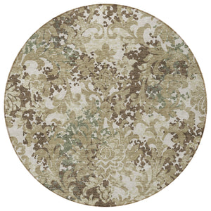 Homeroots 3' Beige Taupe Brown Floral Washable Indoor Outdoor Area Rug - Durable, Stylish & Easy To Maintain 8' Round Polyester 584964