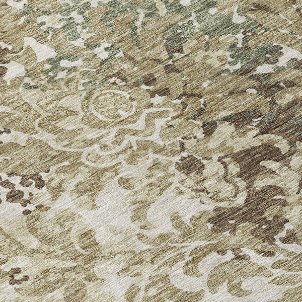 Homeroots 3' Beige Taupe Brown Floral Washable Indoor Outdoor Area Rug - Durable, Stylish & Easy To Maintain 8' Round Polyester 584964