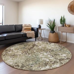 Homeroots 3' Beige Taupe Brown Floral Washable Indoor Outdoor Area Rug - Durable, Stylish & Easy To Maintain 8' Round Polyester 584964