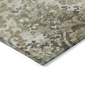 Homeroots 3' Beige Taupe Brown Floral Washable Indoor Outdoor Area Rug - Durable, Stylish & Easy To Maintain 9' X 12' Polyester 584966