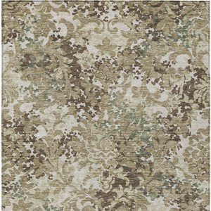 Homeroots 3' Beige Taupe Brown Floral Washable Indoor Outdoor Area Rug - Durable, Stylish & Easy To Maintain 9' X 12' Polyester 584966