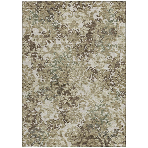 Homeroots 3' Beige Taupe Brown Floral Washable Indoor Outdoor Area Rug - Durable, Stylish & Easy To Maintain 10' X 14' Polyester 584967