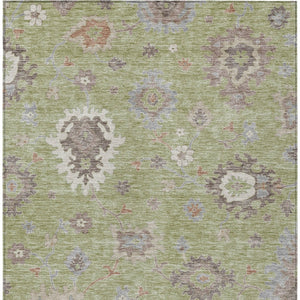 Homeroots 3' Artichoke Green Floral Washable Area Rug – Perfect For Indoor Or Outdoor Spaces, Durable & Stylish 3' X 5' Polyester 584968