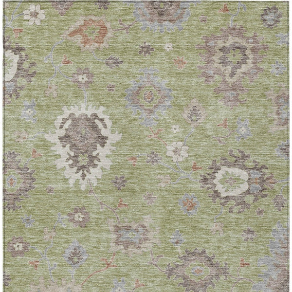 Homeroots 3' Artichoke Green Floral Washable Area Rug – Perfect For Indoor Or Outdoor Spaces, Durable & Stylish 5' X 8' Polyester 584969