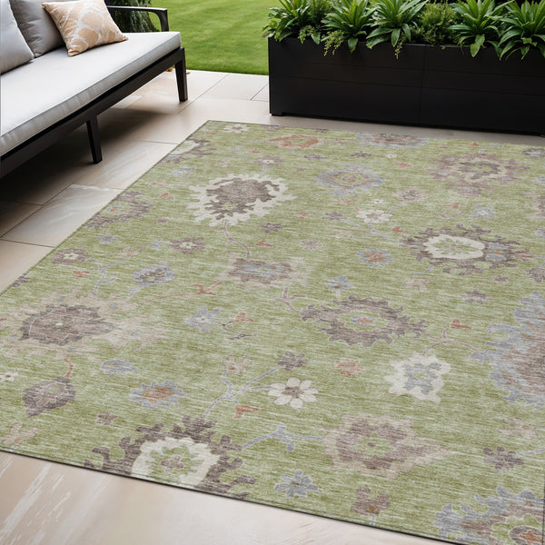 Homeroots 3' Artichoke Green Floral Washable Area Rug – Perfect For Indoor Or Outdoor Spaces, Durable & Stylish 5' X 8' Polyester 584969