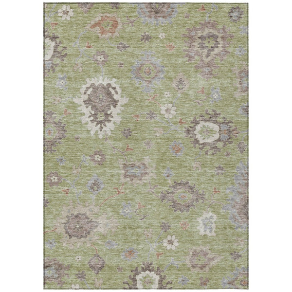 HomeRoots 5' Artichoke Green and Beige Floral Area Rug - Durable, Washable, Indoor/Outdoor for Any Space 5' X 8' 584969