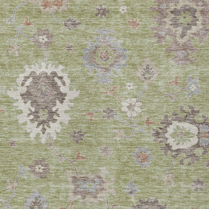 Homeroots 3' Artichoke Green Floral Washable Area Rug – Perfect For Indoor Or Outdoor Spaces, Durable & Stylish 5' X 8' Polyester 584969
