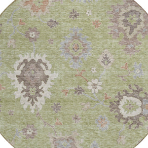 Homeroots 3' Artichoke Green Floral Washable Area Rug – Perfect For Indoor Or Outdoor Spaces, Durable & Stylish 8' Round Polyester 584970