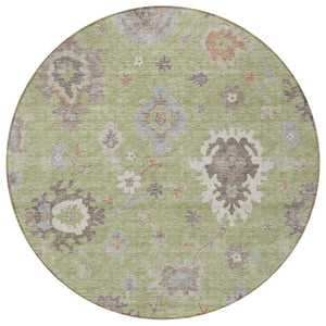 Homeroots 3' Artichoke Green Floral Washable Area Rug – Perfect For Indoor Or Outdoor Spaces, Durable & Stylish 8' Round Polyester 584970