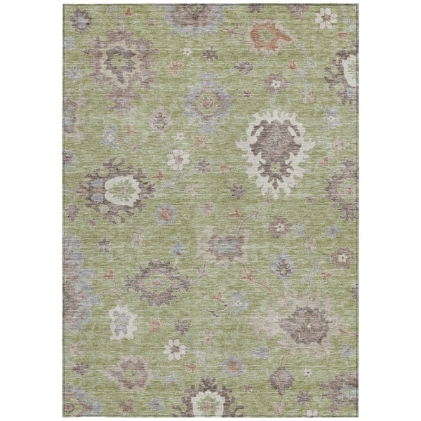Homeroots 3' Artichoke Green Floral Washable Area Rug – Perfect For Indoor Or Outdoor Spaces, Durable & Stylish 8' X 10' Polyester 584971