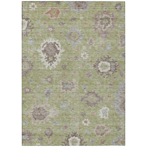 HomeRoots 5' Artichoke Green and Beige Floral Area Rug - Durable, Washable, Indoor/Outdoor for Any Space 8' X 10' 584971