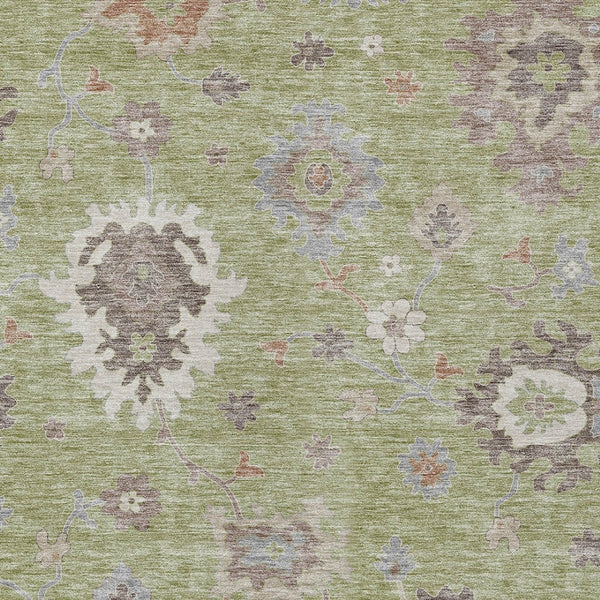 Homeroots 3' Artichoke Green Floral Washable Area Rug – Perfect For Indoor Or Outdoor Spaces, Durable & Stylish 8' X 10' Polyester 584971