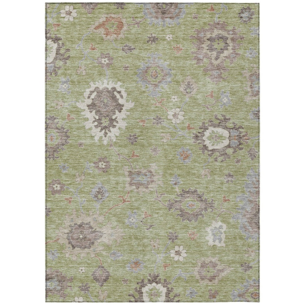 HomeRoots 9' Artichoke Green & Beige Floral Washable Area Rug – Durable, Stylish for Indoor & Outdoor Use 9' X 12' 584972