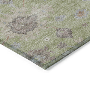 Homeroots 3' Artichoke Green Floral Washable Area Rug – Perfect For Indoor Or Outdoor Spaces, Durable & Stylish 10' X 14' Polyester 584973