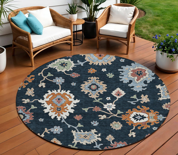Homeroots 3' Artichoke Green Floral Washable Area Rug – Perfect For Indoor Or Outdoor Spaces, Durable & Stylish 8' Round Polyester 584976