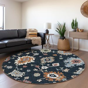 Homeroots 3' Artichoke Green Floral Washable Area Rug – Perfect For Indoor Or Outdoor Spaces, Durable & Stylish 8' Round Polyester 584976