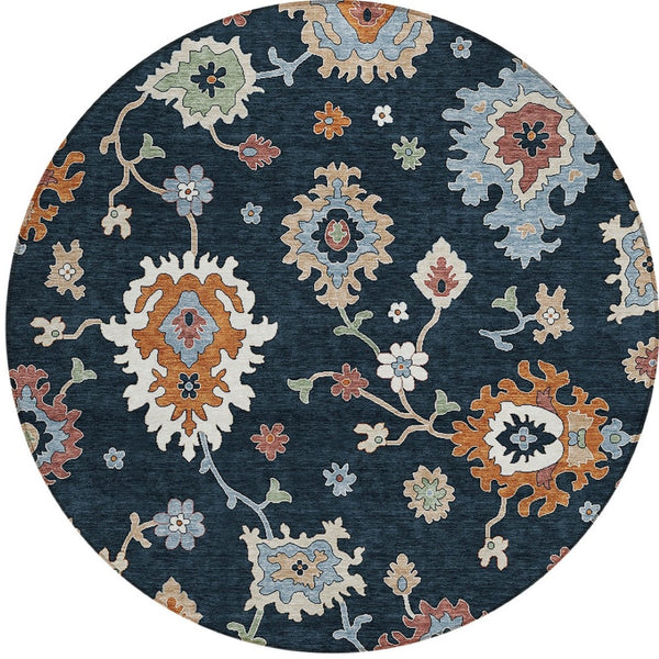 Homeroots 3' Artichoke Green Floral Washable Area Rug – Perfect For Indoor Or Outdoor Spaces, Durable & Stylish 8' Round Polyester 584976
